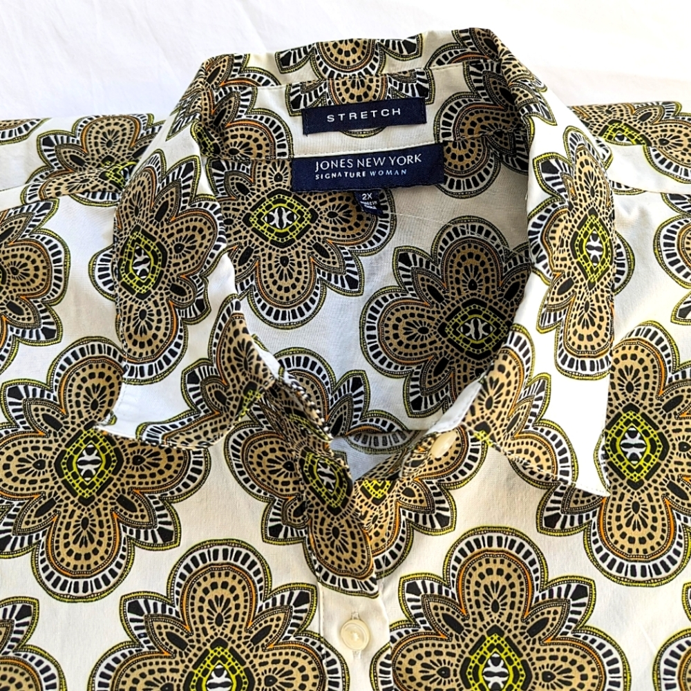 Jones New York patterned stretch button up shirt NWT XXL work office